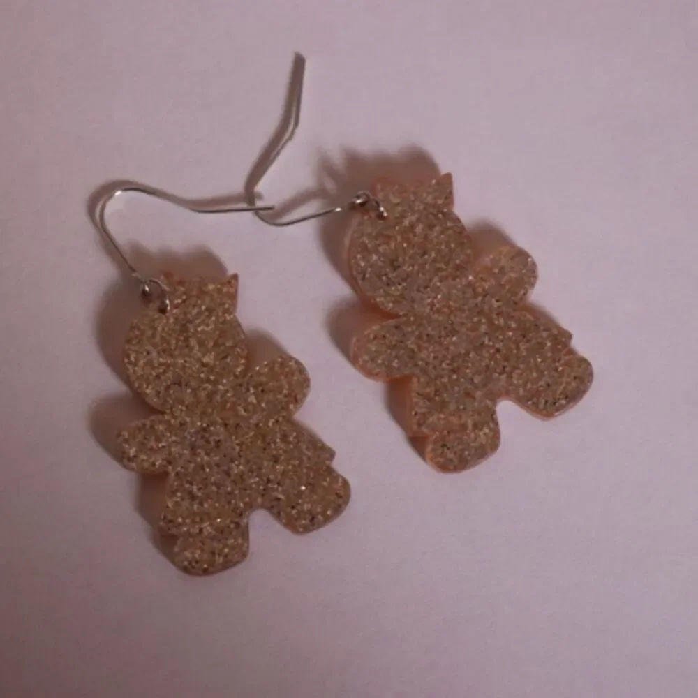 Glitter Gingerbread Holiday Earrings Gold Sparkle Cute